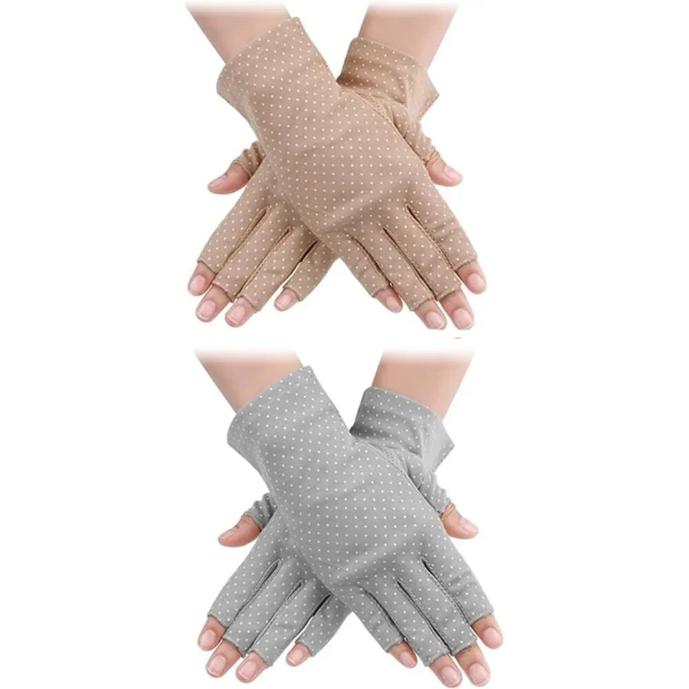 Women's Protection Outdoor Fingerless Beige Blue Gloves Silicone Print